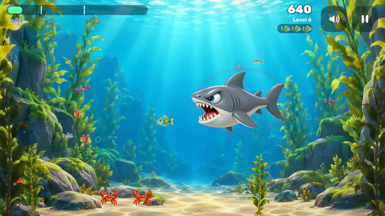 A shark patrols the kelp forest