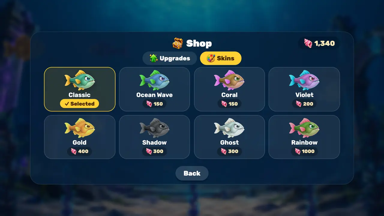 Skins and upgrades shop