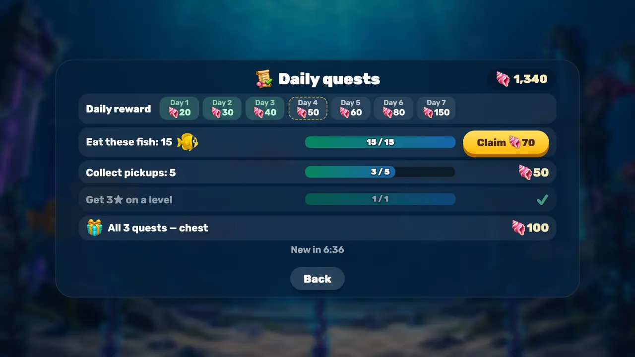 Daily quests and rewards